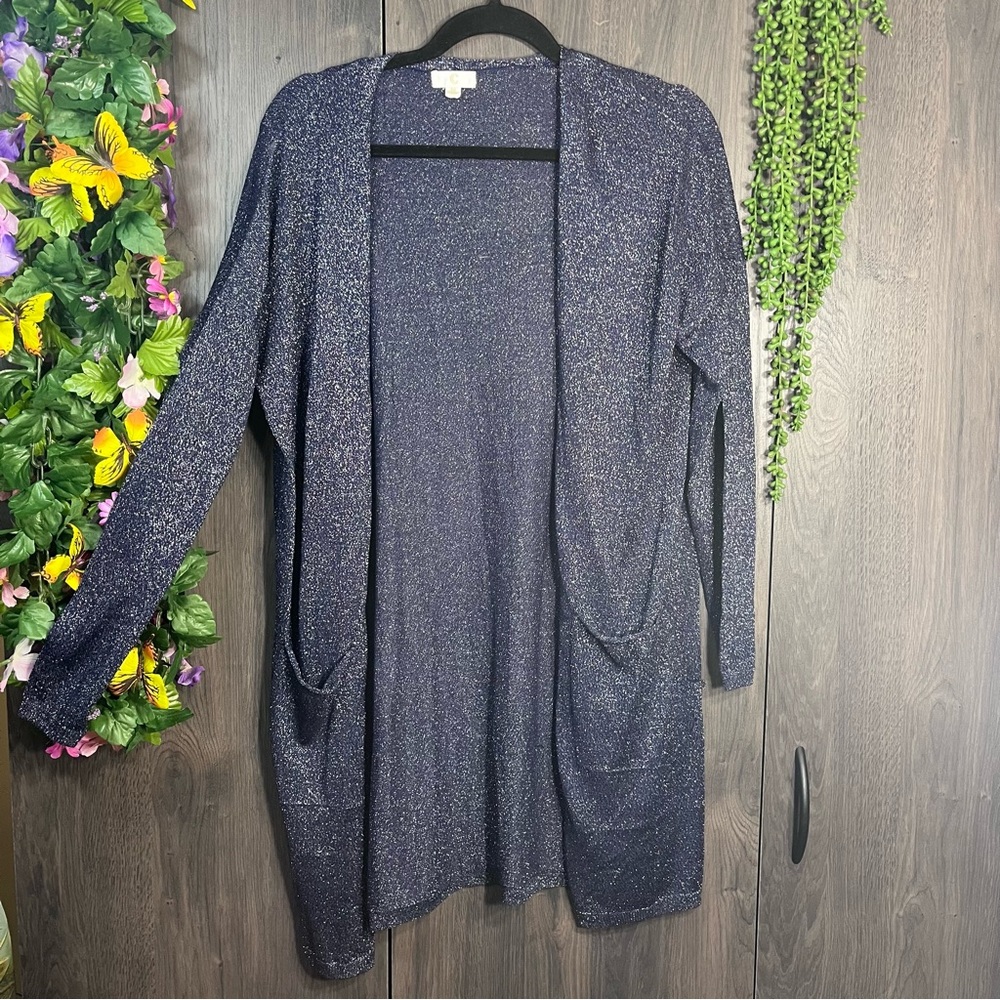 .🌼3/$30🌼C Navy Blue Sparkle Undertone Open Front Lightweight Cardigan Size M